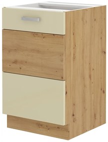 Dulap inferior de bucătărie Arryn 50 D ZL 1F BB (Stejar artisan + Crem lucios). 1024726