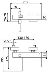Baterie negru-mat pentru cadă cu montare pe perete (2 ieșiri) Latus – Sapho