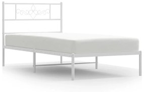 355308 vidaXL Cadru de pat metalic cu tăblie, alb, 90x190 cm