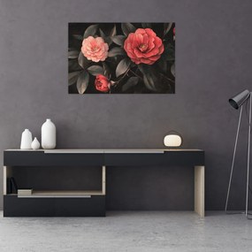 Tablou - Flori roșii pe fundal întunecat (90x60 cm)