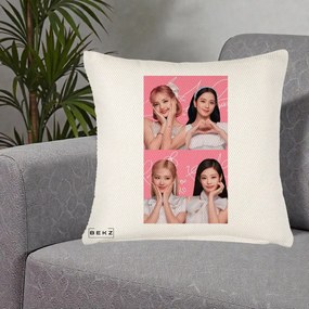 Perna Personalizata K-pop BLACKPINK Colaj Roz, 40x40 cm, Crem Reliefat, Husa Detasabila, Perna Inclusa, BEKZ®