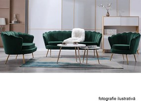Fotoliu în stil Art-deco, catifea Velvet smarald/crom auriu, NOBLIN