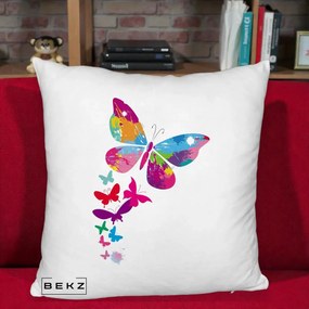 Perna Decorativa Fluturi Splash, 40x40 cm, Alb Pufos, Husa Detasabila, Perna Inclusa, BEKZ®
