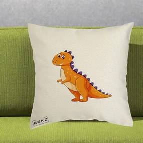 Perna Decorativa T-Rex Portocaliu, 40x40 cm, Ecru, Husa Detasabila, Perna Inclusa, BEKZ®