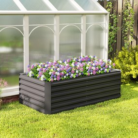 Outsunny Pat de Grădină Ridicat pentru Exterior cu Fund Deschis și Bare de Susținere, Jardinieră din Oțel Galvanizat, pentru Flori, Legume, Balcon sau Grădină, 180x90x57,5 cm, Gri Închis | Aosom Romania