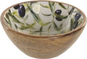 Bol decorativ Mediterranean lăcuit verde cu accente naturale din lemn de mango cu structură din lemn – "Olivia"