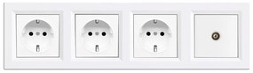 Priză Nova IV cu trei prize împământate cu priză TV și cadru alb