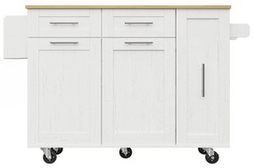 Insulă de bucătărie cu blat rabatabil, Alb | Aosom Romania