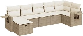 vidaXL Set canapele de grădină, 7 piese, cu perne, bej, poliratan
