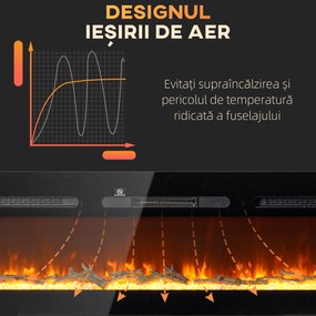 HOMCOM Șemineu Electric Încorporabil cu Telecomandă, Flacără Reglabilă, Temporizator și Termostat, 152,4x15,8x45 cm, Negru | Aosom Romania