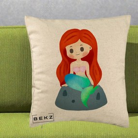 Perna Personalizata Sirena Kawaii Roscat, 40x40 cm, Bej, Husa Detasabila, Perna Inclusa, BEKZ®