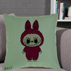 Perna Personalizata Labubu Rosu-Visiniu Solo, 40x40 cm, Verde, Husa Detasabila, Perna Inclusa, BEKZ®