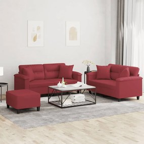 vidaXL Set de canapele cu perne, 2 piese, roșu vin, piele ecologică