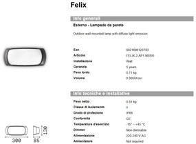 Aplica de perete exterior IP66 FELIX-2 AP1 NERO