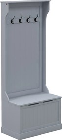 HOMCOM Cuier 3 în 1 cu 4 Cârlige, Bancă Depozitare și Cuier, Mobilier cu Spațiu de Depozitare, 71,5x39,5x170 cm, Gri | Aosom Romania