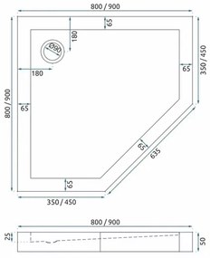 Cadita dus pentagonala Rea Diamond 80x80 alb