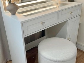 SEA498 - Set Masa toaleta 90 cm, cosmetica machiaj, oglinda cu LED, masuta vanity cu Priza, USB si Suport Uscator par - Alb