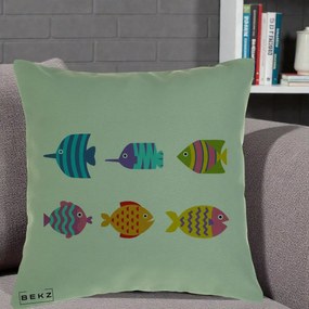 Perna Decorativa Pesti Colorati Cartoon, 40x40 cm, Verde, Husa Detasabila, Perna Inclusa, BEKZ®