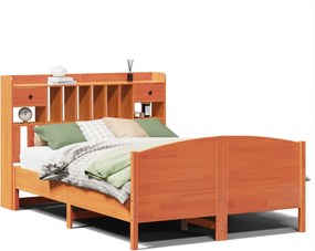 vidaXL Pat cu bibliotecă fără saltea maro 150x200 cm lemn masiv de pin