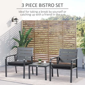 Outsunny Set Mobilier pentru Curte 3 Piese, Oțel și Plastic, Gri, cu Măsuță și 2 Scaune cu Perne | Aosom Romania