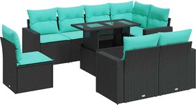 vidaXL Set mobilier grădină perne 9 piese negru poliratan/lemn acacia