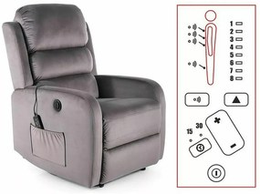 Fotoliu recliner cu functie de masaj Pegaz M velvet gri Blu14