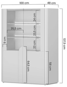 Vitrină Amilio 100 cm - cashmere / stejar uleiat / mânere stejar deschis