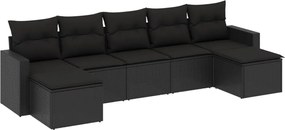 vidaXL Set canapele de grădină cu perne, 7 piese, negru, poliratan