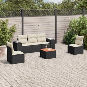 3257715 vidaXL Set mobilier de grădină cu perne, 6 piese, negru, poliratan