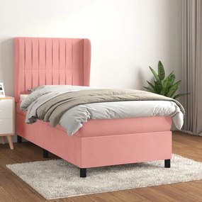 3129308 vidaXL Pat box spring cu saltea, roz, 90x190 cm, catifea