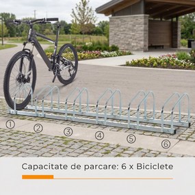 Suport de parcare pentru 6 biciclete din tuburi de otel Q235, 179x33x27cm, argintiu HOMCOM | Aosom Romania