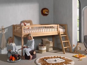 Pat Semi-Înălțat Forrest Oak pentru Camera Copii, 90x200 cm, din Lemn Masiv de Stejar, Natur – Vipack