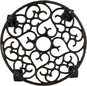 Suport vintage din fontă pentru ghivece, cu roți pivotante, Rhodonea, D31,5 cm