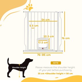 PawHut Poartă pentru Câini și Pisici Extensibilă cu Ușă Integrată, Poartă din Oțel și ABS, 75-85x2x76 cm, Alb | Aosom Romania