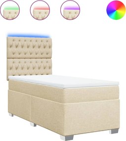 vidaXL Pat box spring cu saltea, crem, 80x200 cm, textil