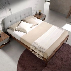 Pat dublu cu furnir din lemn Walnut, 160x200cm