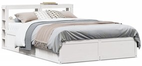 vidaXL Cadru de pat cu tăblie, alb, 135x190 cm, lemn masiv de pin