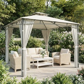 Outsunny Tonnelă de grădină pentru exterior Cadru de acoperiș retractabil și acoperiș dublu UV50+ Impermeabil 3x3 m Crem | Aosom Romania