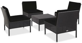 vidaXL Set mobilier de grădină cu perne, 5 piese, negru, poliratan