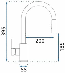 REA-B9147 - Baterie pentru chiuvetă FRESH cu duș extractabil, 39,5 cm, negru mat