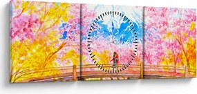 Tablou - Cuplu pictat, acuarelă (cu ceas) (90x30 cm)