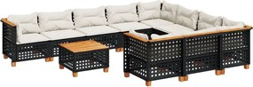 vidaXL Set canapele de grădină cu perne, 11 piese, negru, poliratan