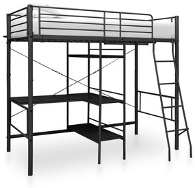 Cadru de pat supraetajat cu masa, negru, 90 x 200 cm, metal