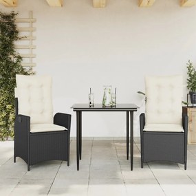 3213154 vidaXL Set mobilier de grădină cu perne, 3 piese, negru, poliratan