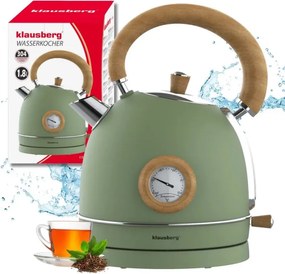 Ceainic electric Klausberg KB 9008, 2200 W, 1,8 l, Baza rotativa la 360°, Indicator de nivel al apei, Termometru, Verde