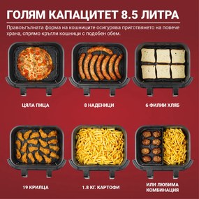 Friteuza cu aer cald Instant Pot Vortex Plus VersaZone ClearCook 140410001, 2 zone, 1700W, 8.5L, 6 programe, SyncCook, SyncFinish, Negru/Gri