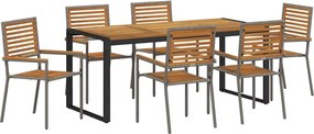 vidaXL Set de masă pentru grădină 7 pcs Gri și Brown poliratan