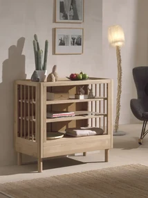 Masă de Înfășat Forrest Oak, cu 2 Rafturi Deschise, din Lemn Masiv de Stejar, Natur – Vipack