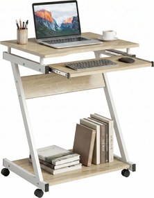 HOMCOM Birou pentru Computer cu 4 Roți și Suport Tastatură Glisant, PAL, Metal, Stejar | Aosom Romania