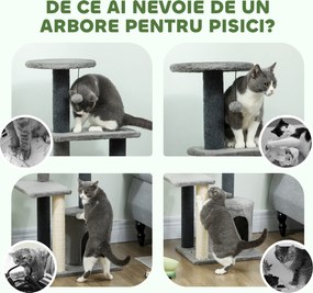PawHut Ansamblu de joacă pentru pisici, multe niveluri cu stâlpi de sisal și Căsuță, 104cm,  Gri | Aosom Romania